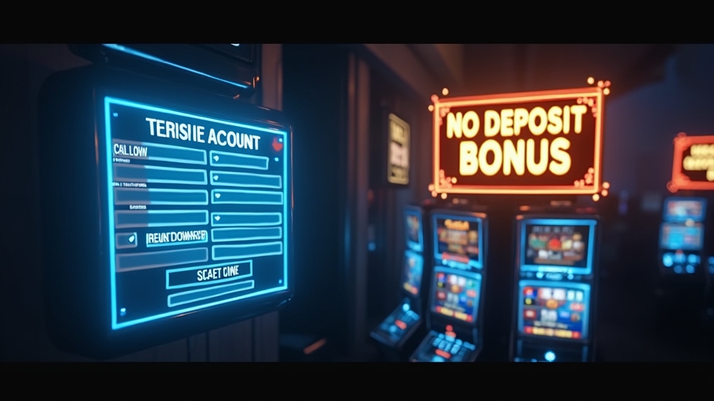 Casino account screen with eligibility checks and a no deposit bonus banner