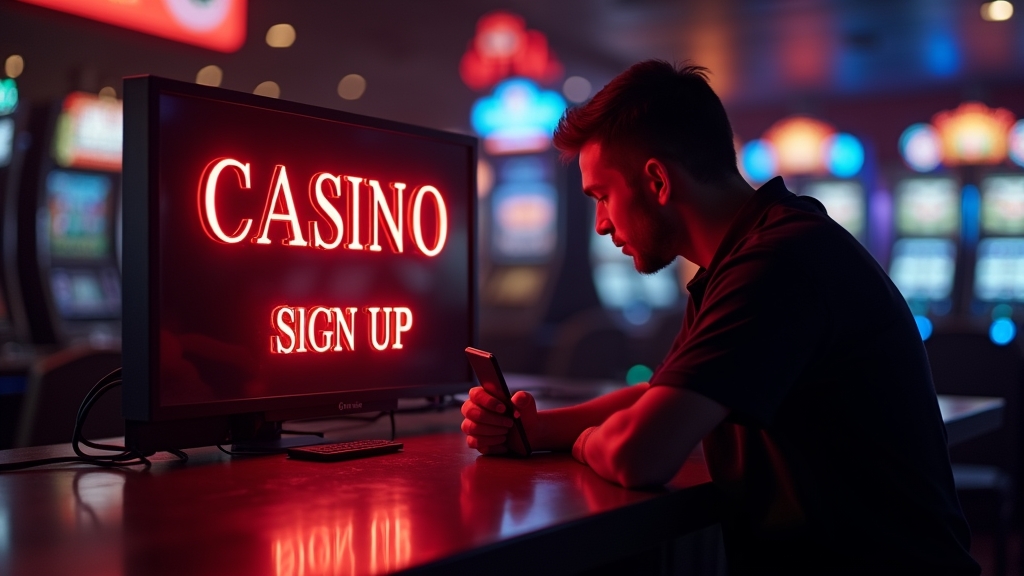 Player entering a bonus code on a neon casino signup screen